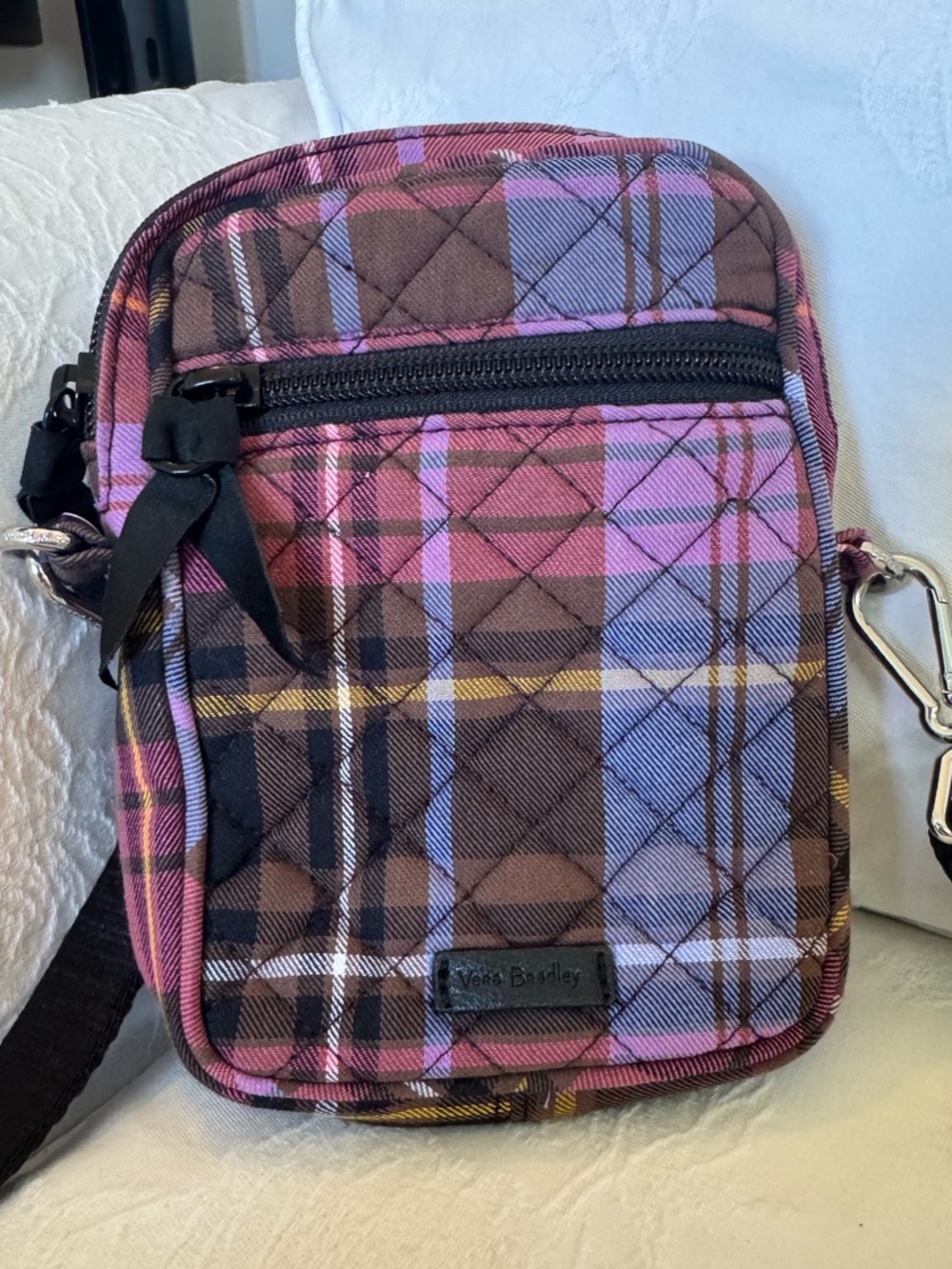 Vera Bradley Pink, Brown & Blue Plaid Quilted Crossbody Bag